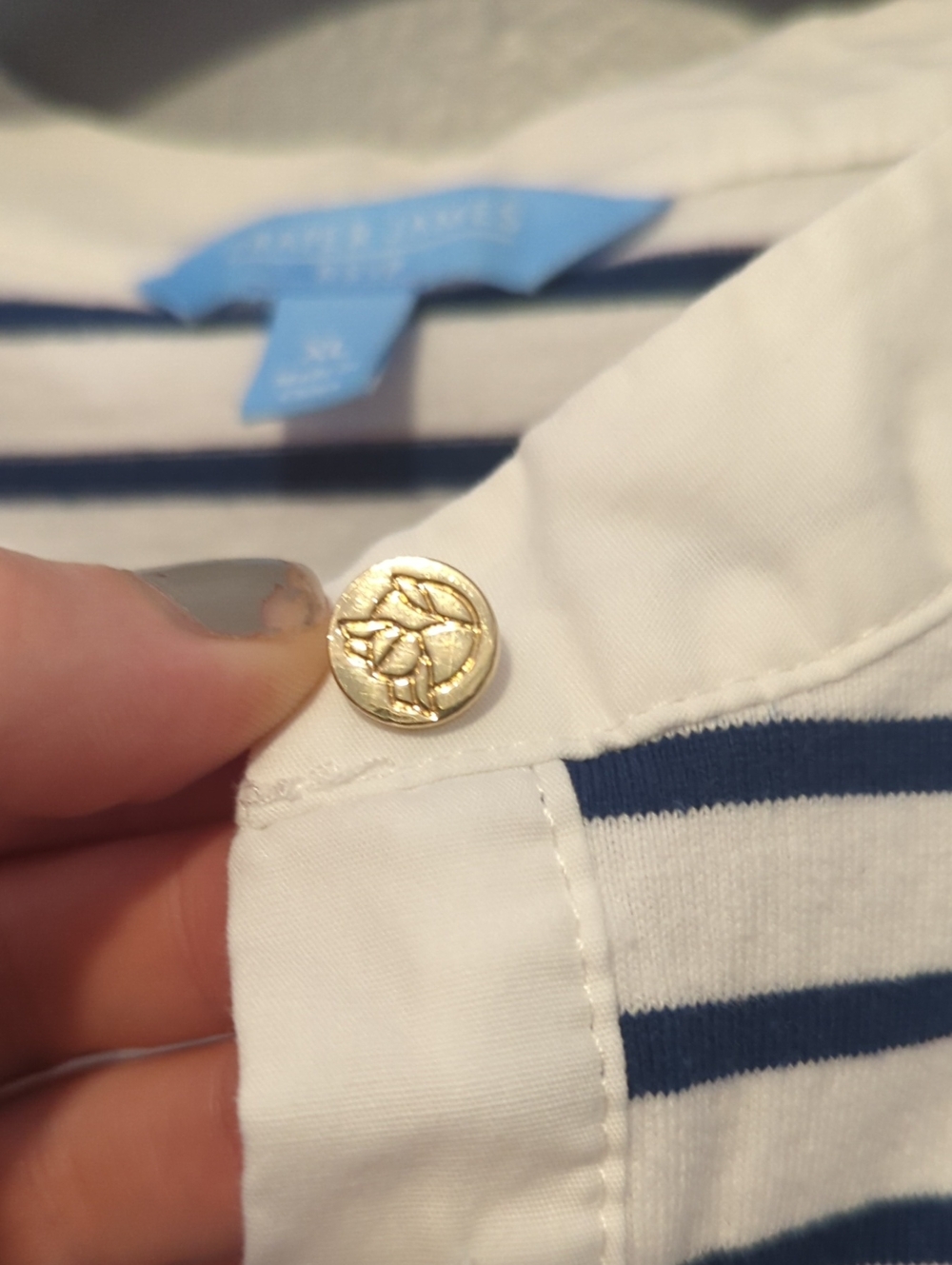 Draper James White & Navy Striped Sleeveless Casual Dress Gold Buttons XL - Picture 5 of 10